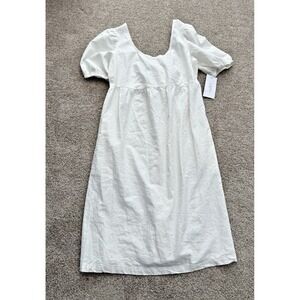 NWT Isabel Maternity White Linen Blend Back Tie Dress - Size Small Prairie